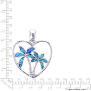 Opal Blue Sterling Silver Heart Palm Love Pendant Hawaii
