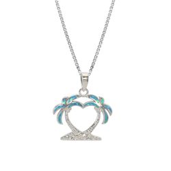 Opal Blue Sterling Silver Heart Palm Pendant Hawaii