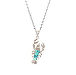 Opal Blue Sterling Silver Lobster Sea Pendant Hawaii