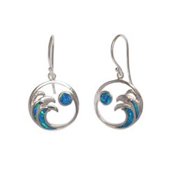 Opal Blue Sterling Silver Moon Full Tide Dangling Earrings Hawaii