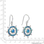 Opal Blue Sterling Silver Nautical Ship Wheel Dangling Earrings Hawaii