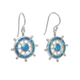 Opal Blue Sterling Silver Nautical Ship Wheel Dangling Earrings Hawaii Opal Blue Sterling Silver Nautical Ship Wheel Dangling Earrings Hawaii