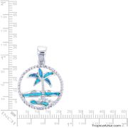 Opal Blue Sterling Silver Palm Tree Circle Pendant Hawaii