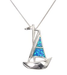 Opal Blue Sterling Silver Sailboat Flag Pendant Hawaii