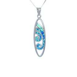 Opal Blue Sterling Silver Surfboard Wave Pendant