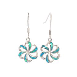 Opal Blue Sterling Silver Swirl Dangling Earrings