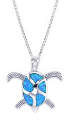 Opal Blue Sterling Silver Turtle Shell Design Pendant Hawaii