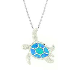 Opal Blue Sterling Silver Turtle Shell Jewel Pendant Hawaii