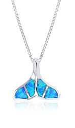 Opal Blue Sterling Silver Whale Tail Pendant Hawaii