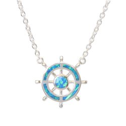 Opal Necklace & Chain Sterling Silver Nautical Ship Wheel