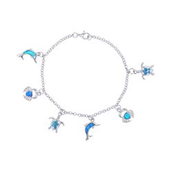 Opal Sterling Silver Bracelet 7.5 inch Ocean Sea Friends Hawaii