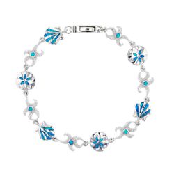 Opal Sterling Silver Bracelet 7.5 inch Sand Dollar Starfish Seashell Hawaii