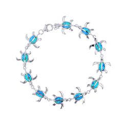 Opal Sterling Silver Bracelet 7.5 inch Tribal Turtle Hawaii
