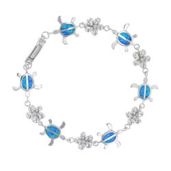 Opal Sterling Silver Bracelet 7.5 inch Turtle Floral Friends Hawaii