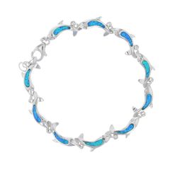 Opal Sterling Silver Bracelet Dolphin Circle 7.5 inch Hawaii