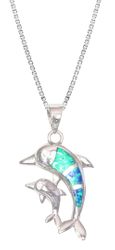 Opal Sterling Silver Dolphin Family Pendant Hawaii