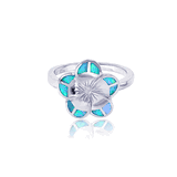 Opal Sterling Silver Hibiscus Flower 15mm Ring Size 5 to 9 Hawaii Opal Sterling Silver Hibiscus Flower 15mm Ring Size 5 to 9 Hawaii