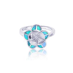 Opal Sterling Silver Hibiscus Flower 15mm Ring Size 5 to 9 Hawaii