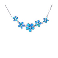 Opal Sterling Silver Necklace 16 to 18 inch Plumeria Floral Adjustable Chain