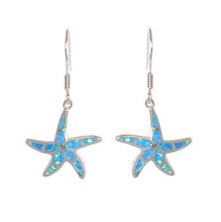 Opal Sterling Silver Starfish Dancing Dangling Earrings Hawaii