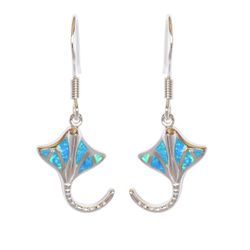 Opal Sterling Silver Stingray Curve Dangling Earrings Hawaii