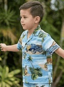 Pacific Legend Hawaiian Boys Short Set Beach Woody Slate