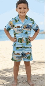 Pacific Legend Hawaiian Boys Short Set Beach Woody Slate
