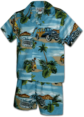 Pacific Legend Hawaiian Boys Short Set Beach Woody Slate