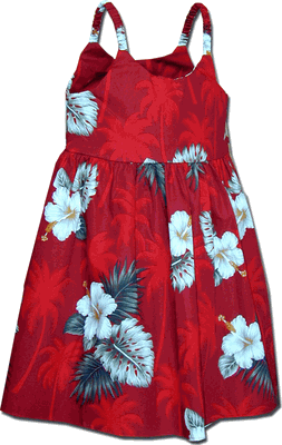 Pacific Legend Kids Dress Hibiscus Islands Red