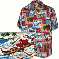 Pacific Legend Paradise Santa Christmas Hawaiian Shirts Red