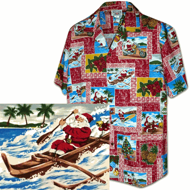 Pacific Legend Paradise Santa Christmas Hawaiian Shirts Red