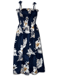 Pacific Legend Plumeria Hibiscus-Hawaiian Tube Dress 332-3162 Navy
