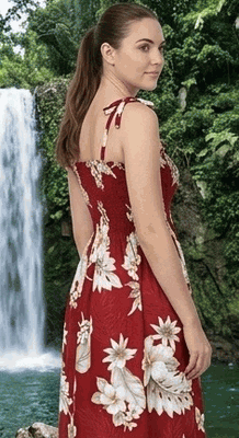 Pacific Legend Plumeria Hibiscus-Hawaiian Tube Dress 332-3162 Red