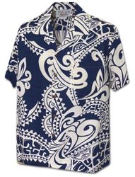 Pacific Legend Tribal Tattoo Designs Men's Aloha Shirt 3984Navy