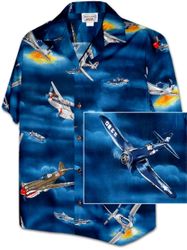 Pacific Legend World War 2 Planes Men's Shirt Navy