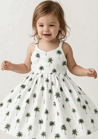 Palm Trees Toddler Girl Cute Dress 3976Green Palm Trees Toddler Girl Cute Dress 3976Green