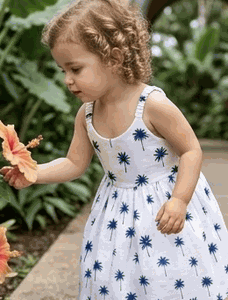 Palm Trees Toddler Girl Cute Dress 3976Navy