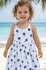 Palm Trees Toddler Girl Cute Dress 3976Navy Palm Trees Toddler Girl Cute Dress 3976Navy