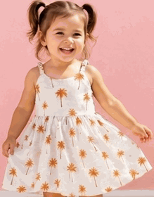 Palm Trees Toddler Girl Cute Dress 3976Orange Palm Trees Toddler Girl Cute Dress 3976Orange