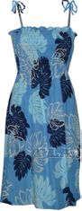 Paradise Island Blue Rayon Smocked Hawaiian Dress Paradise Island Blue Rayon Smocked Hawaiian Dress