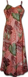 Paradise Valley Rayon Long Spaghetti Coral Tropical Dresses 