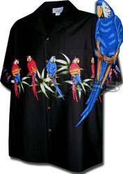 Parrot Bamboo Black Hawaiian Shirt Parrot Bamboo Black Hawaiian Shirt