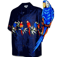 Parrot Bamboo Hawaiian Shirt Navy