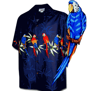 Parrot Bamboo Hawaiian Shirt Navy