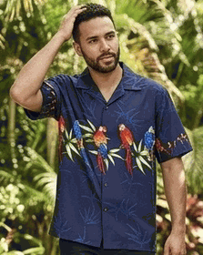 Parrot Bamboo Hawaiian Shirt Navy Parrot Bamboo Hawaiian Shirt Navy