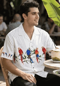 Parrot Bamboo Hawaiian Shirt White