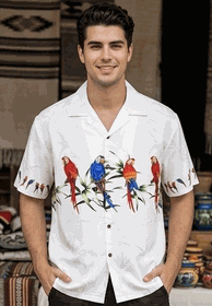 Parrot Bamboo Hawaiian Shirt White Parrot Bamboo Hawaiian Shirt White