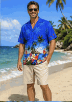 Parrot Beach Blue Cotton Hawaiian Shirts