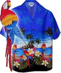 Parrot Beach Blue Cotton Women's Hawaiian Shirts
