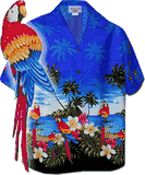Parrot Beach Blue Cotton Women's Hawaiian Shirts
